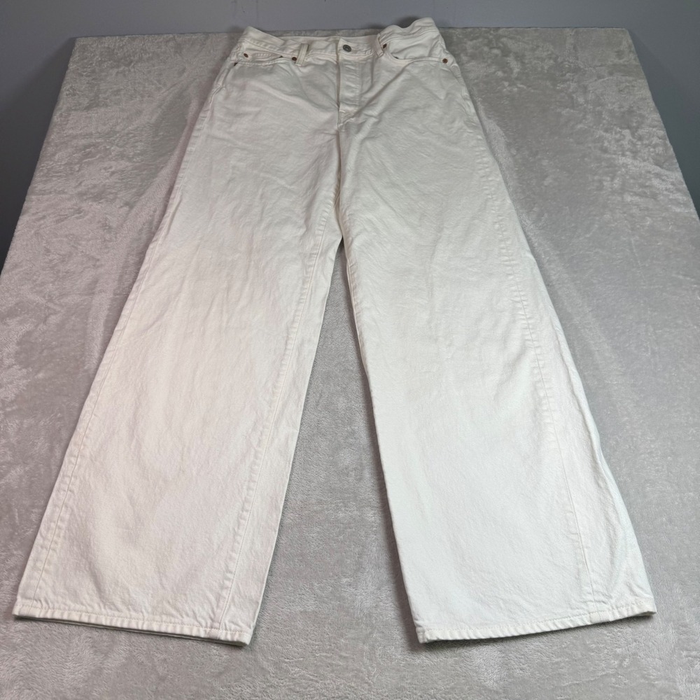 NWT Buck Mason Womens Jet Set Denim Jeans 30x32 Wide Leg High Rise White